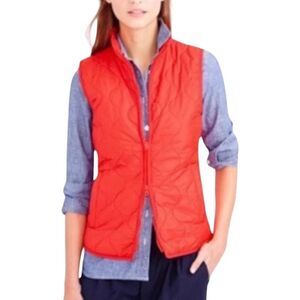 J. Crew red orange quilted zip-up vest size L